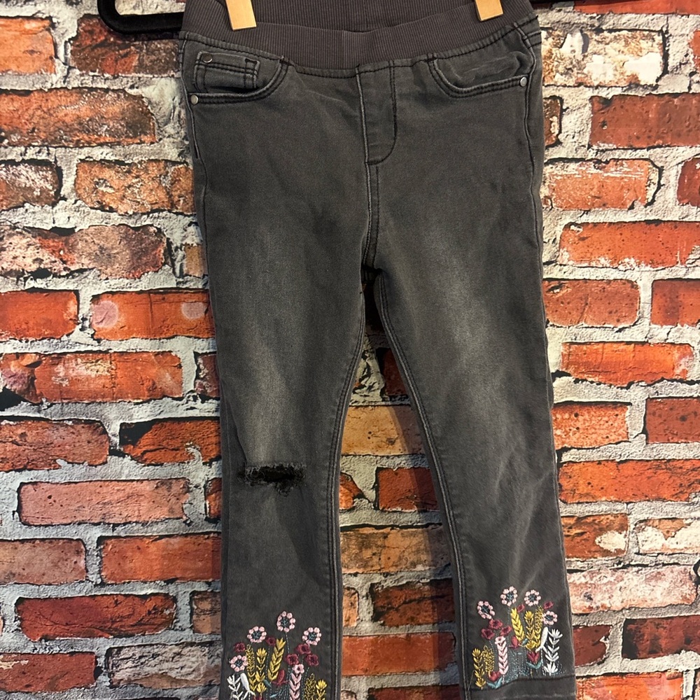 Wonder Nation Black Floral Embroidered Jeans